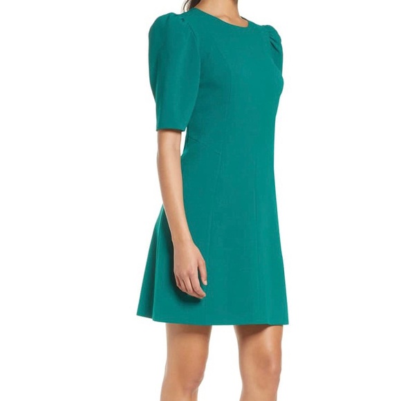 Eliza J Puff Sleeve Shift Dress NWOT green size 4 - Picture 3 of 15